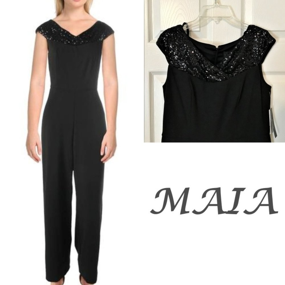 MAIA Special Occasion Sequin Collar Wide Leg Jumpsuit